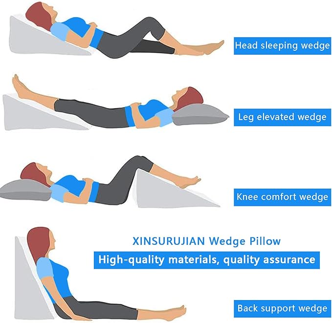 Bed Wedge Pillow Triangle Belt Foam for, Knee, Small Leg, Reading, Maternity (White)