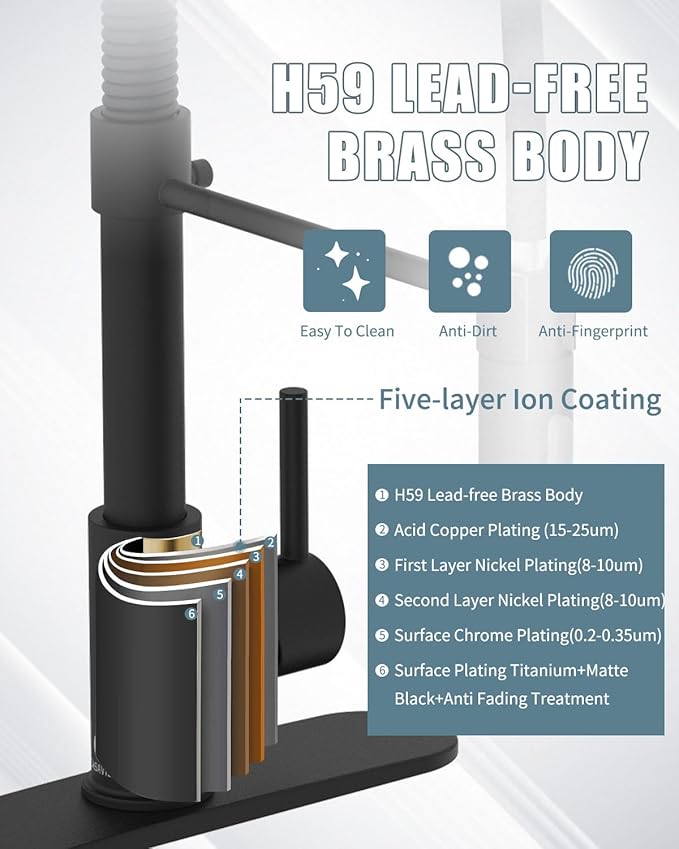 Black Kitchen Faucet with LED light,Kitchen Faucet with Soap Dispenser,Faucet for Kitchen Sink,Single Handle Stainless Steel Kitchen Sink Faucets with Pull Down Sprayer,Camper Farmhouse RV Sink Faucet