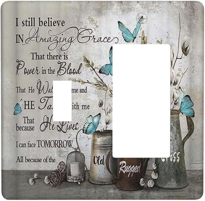 Blue Butterfly Rustic Flower Inspirational Quotes 2 Gang Single Toggle Rocker Combination Light Switch Covers Wall Plate Cover Electrical Faceplate Decorative Switchplate for Farmhouse Bedroom