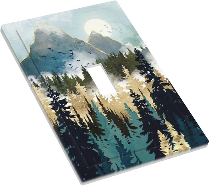 Boho Mountain Forest Abstract Sunset Sunrise Sun 1 Gang Light Switch Covers Single Toggle Wall Plate Decorative Switchcover Electrical Switchplate for Country Bathroom Bedroom Decor