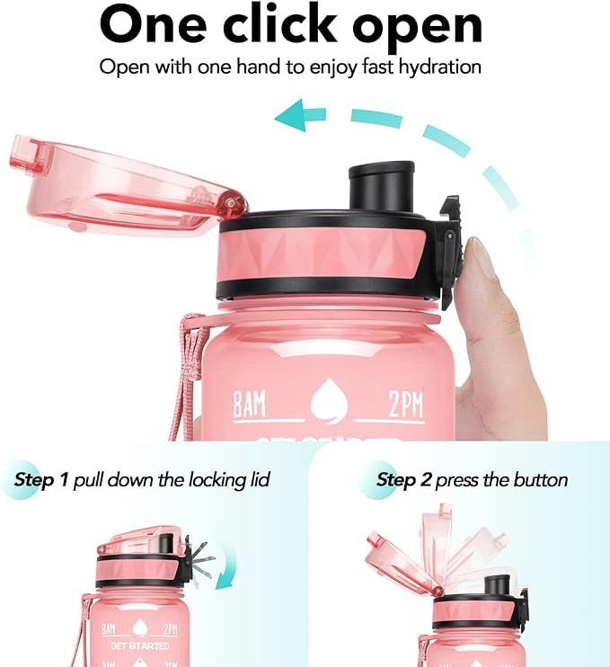 32oz/26oz Motivational Water Bottle with Time Marker & Fruit Strainer, Leak-proof BPA Free Non-Toxic 1l Bottle with Carrying Strap, Perfect for Fitness, Gym and Outdoor Sports Plastic