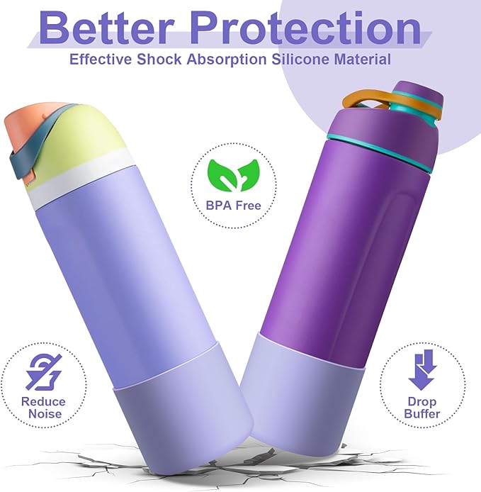 2PCS Silicone Water Bottle Boot for Owala 24oz 32oz 40oz, Anti-Slip Protective Sleeve Bottom Bumper Protector for FreeSip, Twist, and Flip Stainless Steel Water Bottles