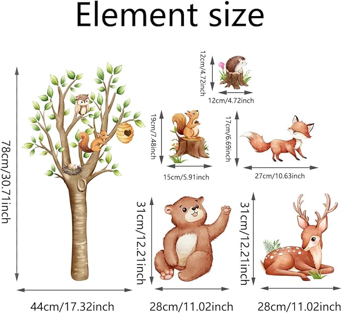 Animal Wall Decals Vinyl Butterfly Mushroom Wall Stickers, Removable Kids Toddler Jungle Forest Wall Murals Peel and Stick Flower Wall Art Decor Wallpaper for Bedroom Nursery Playroom