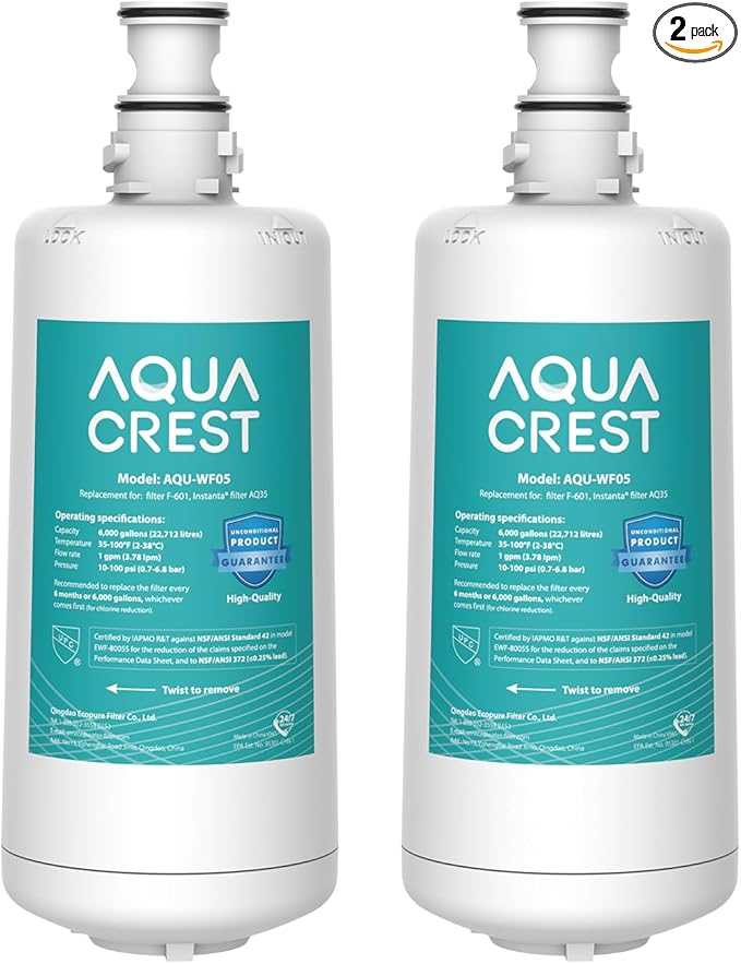 AQUACREST F-601R Filter Cartridge, NSF/ANSI 42 Certified, Replacement for F-601R Filter Cartridge (Pack of 2), Model No.WF05.