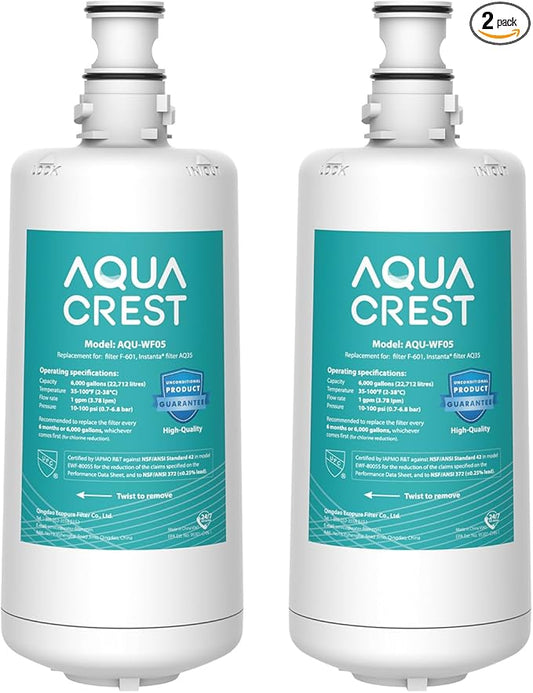 AQUACREST F-601R Filter Cartridge, NSF/ANSI 42 Certified, Replacement for F-601R Filter Cartridge (Pack of 2), Model No.WF05.