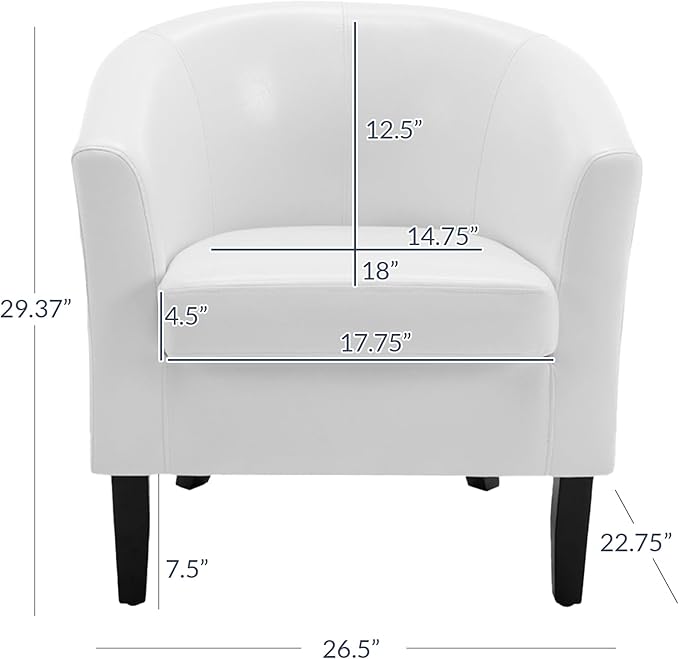 BELLEZE Accent Barrel Chair, Club Tub Sofa Corner Chair with Flared Legs and Cozy Soft Padding for Living Room Bedroom Waiting Room - White