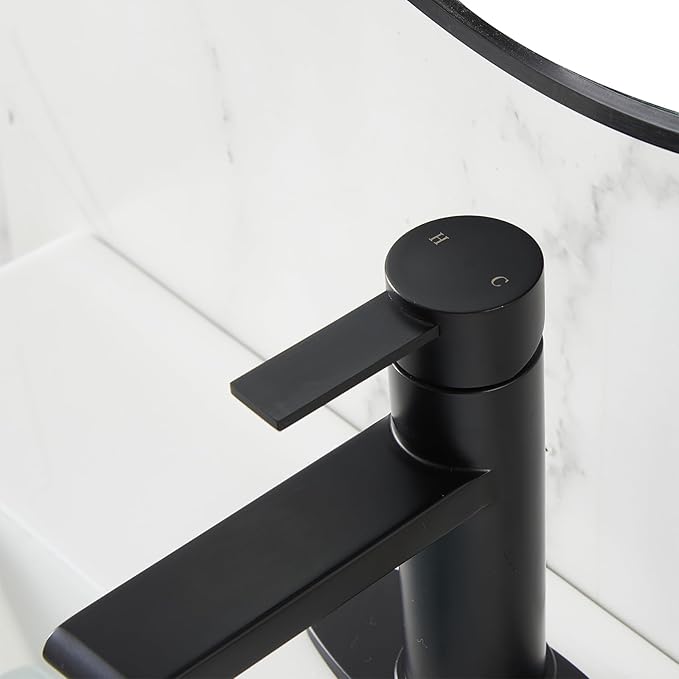 Black Bathroom Faucet Single Hole Bathroom Sink Faucet, Matte Black Single Handle Vanity Basin Faucet with Supply Deck Plate, Modern Farmhouse RV Faucet 1 or 3 Holes