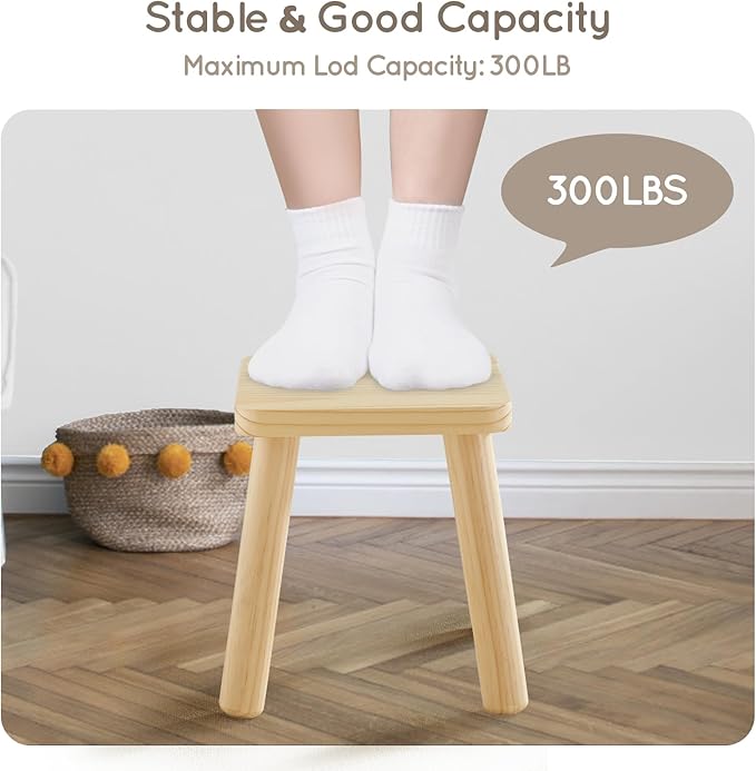 Beright Wooden Step Stool for Kids, Children's Stool fit with Sensory Table, Sturdy Sitting Stool with Assembled Four-Legged, for Children, Toddler, Square, 1 Pack