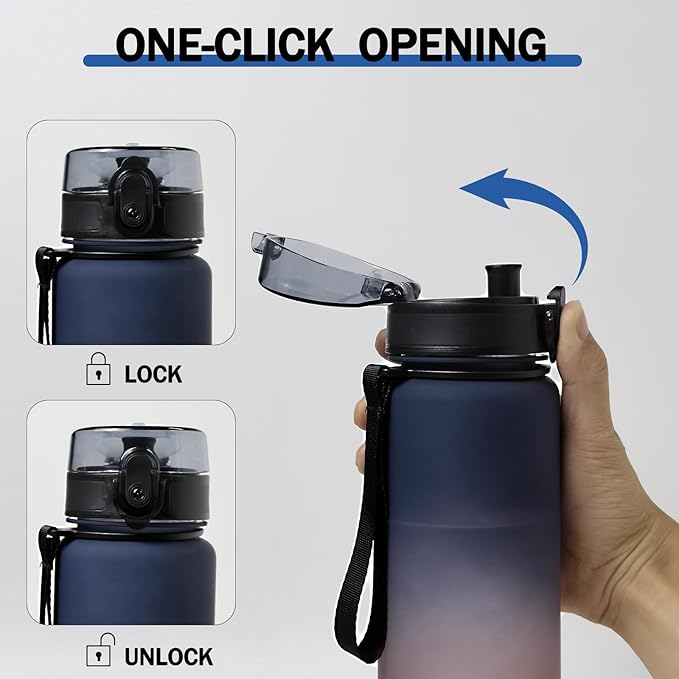 32oz/1L Water Bottle, Sports Water Bottle with Times to Drink & Lock Cover+Strainer,BPA-Free, Leakage Proof, Sports Drink Bottle for Bicycle, Outdoor, Gym, School, Reusable Daily(Blue-Red)