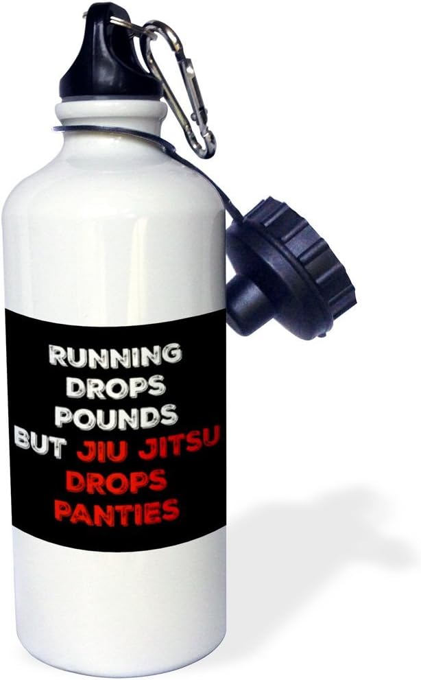 3dRose Running Drops Pounds But Jiu Jitsu Drops Panties, Red and White Letter Sports Water Bottle, 21 oz, White