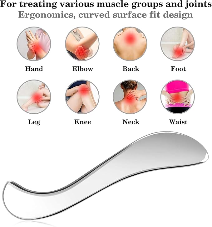 3 in 1 Guasha Massage Tool, Grade Stainless Steel Scraping Tool for Soft Tissue Upgrade Physical Therapy Stuff,Used for Back, Legs, Arms,Neck,Shoulder, Gua sha Tool… (Square+S-Shape+D-Shape)