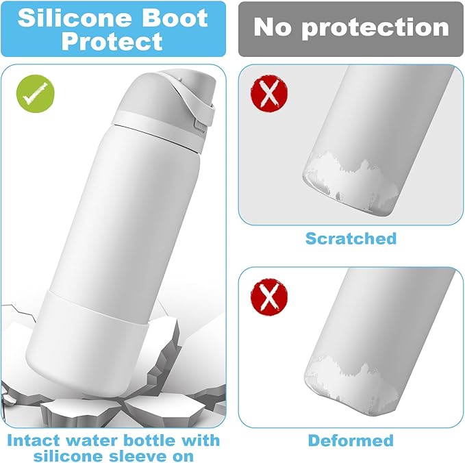 2PCS Silicone Water Bottle Boot for Owala 24oz 32oz 40oz, Anti-Slip Protective Sleeve Bottom Bumper Protector for FreeSip, Twist, and Flip Stainless Steel Water Bottles