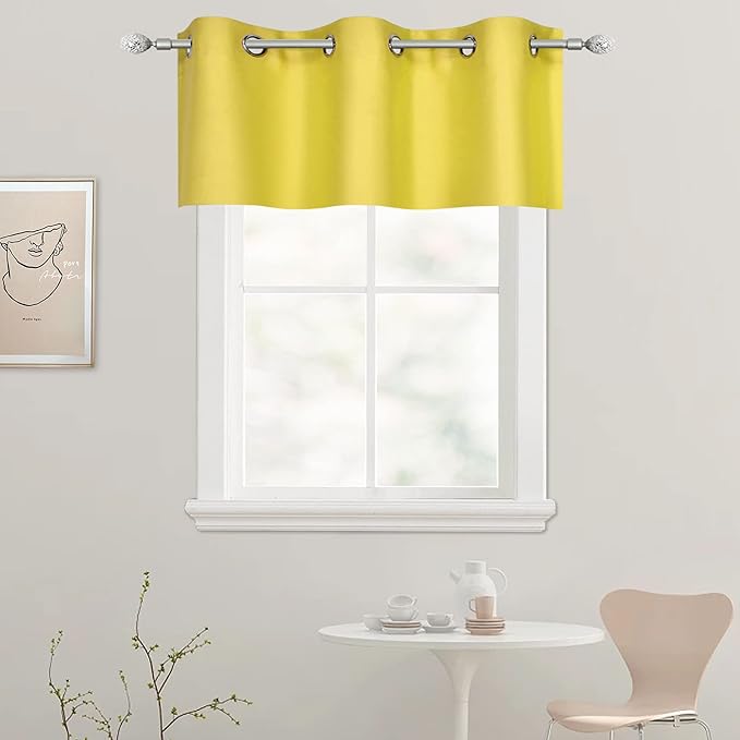 Brilliant Yellow Valance for Kitchen Windows Solid Gold Yellow Blackout Curtain Valance with Grommet for Bedroom Short Straight Drape Valance for Living Room 42X18 1 Panel