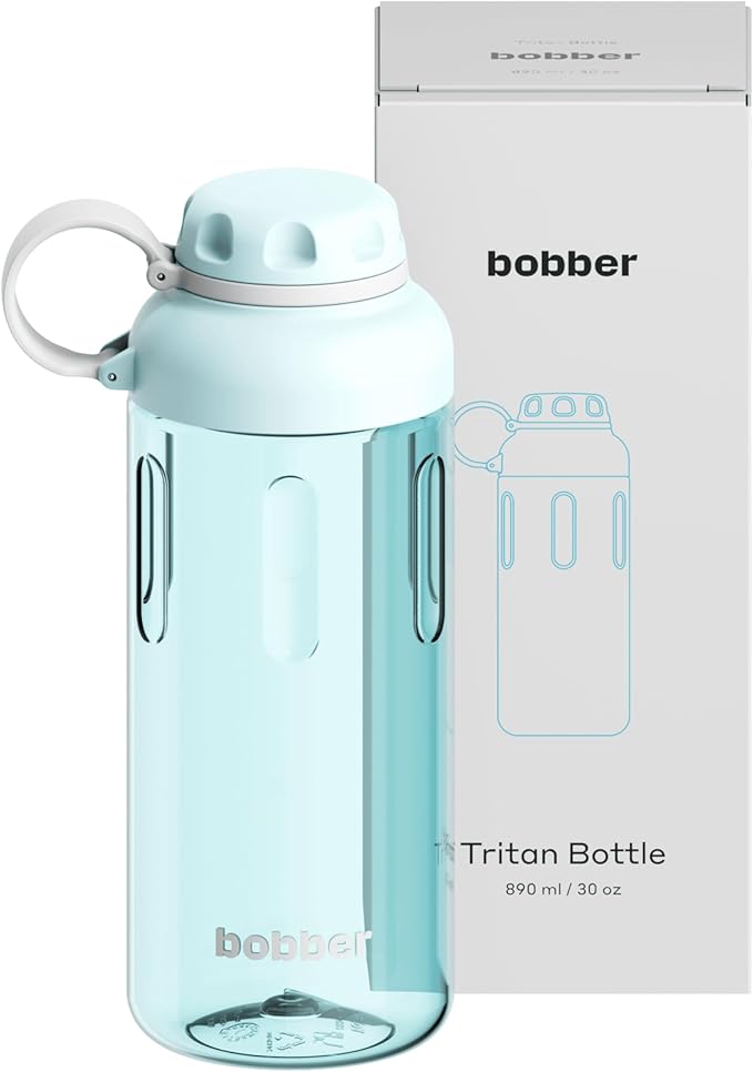 BOBBER 30 oz Tritan Water Bottle with Strainer for Fruit & Ice — Dishwasher Safe, Leak Proof, BPA & BPS-Free Water Bottle — Large Fitness Bottle for Women & for Men, Sturdy Tritan Plastic (Light Blue)