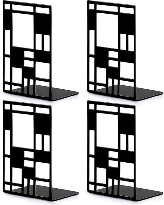 Book Ends, Bookends, Book Ends for Shelves, Bookends for Heavy Books, Book Divider Decorative Holder, Metal Heavy Duty Bookend Black 2 Pair, Abstract Art Desgin Book Stopper Supports for Office, Home