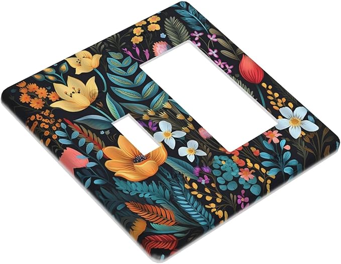 Boho Floral Vintage Flower Leaves Rustic Wildflower Plants 2 Gang Single Toggle Rocker Combination Light Switch Covers Wall Plate Cover Electrical Faceplate Decorative Switchplate for Country Bedroom