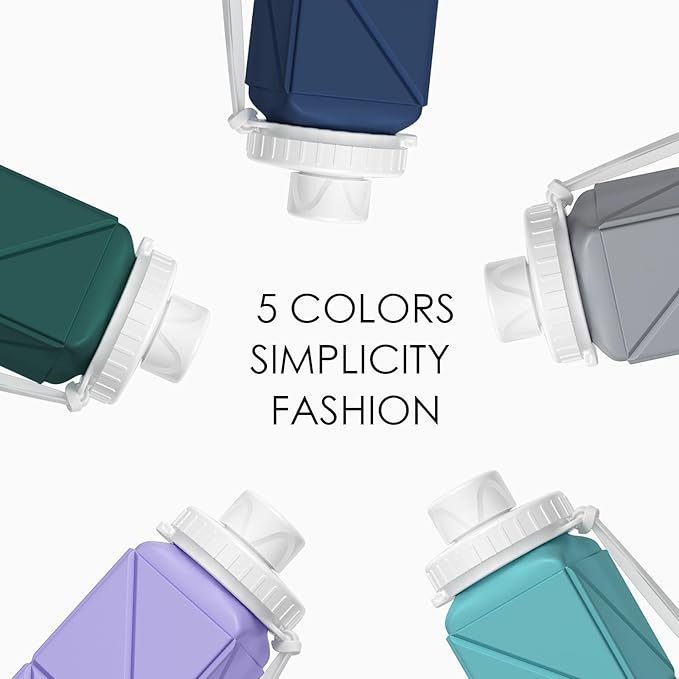 3pcs Collapsible Water Bottles,BPA-Free Leak-Proof Silicone Foldable Water Bottle Cup 20.6oz,Durable Lightweight Bottle for Gym Travel Camping Hiking Running (Purple+Green+Grey)