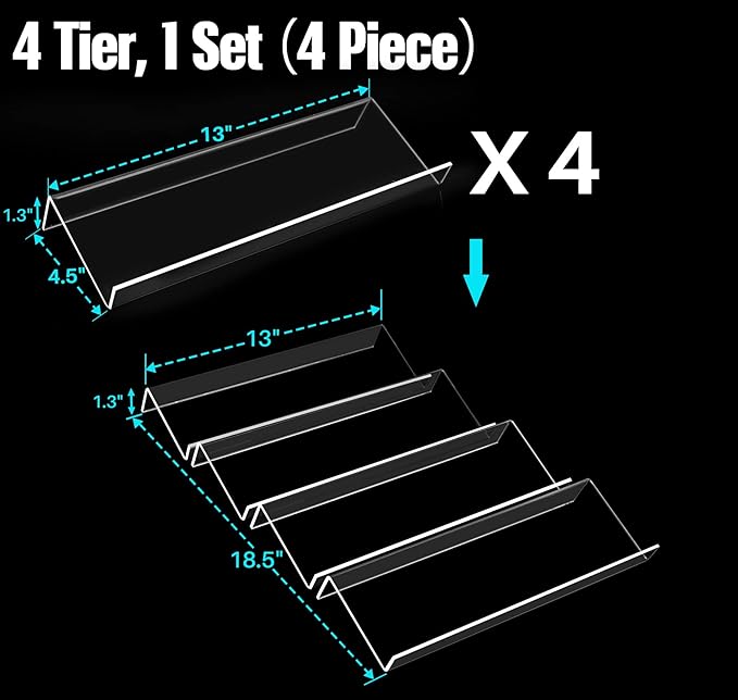 Antimbee Spice Drawer Organizer, 4 Tier- 4 Pack Acrylic Spice Rack Tray for Drawer, Expandable From 13" to 26" Kitchen Spice Rack Tray for Countertop Holds up 28 Spice Jars (Jars not Include)