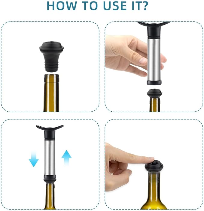 6 Pieces Vacuum Wine Stoppers Wine Saver Vacuum Pump Stopper Vacuum Wine Bottle Stopper Keep Wine Fresh Reusable Wine Preserver Bottles Sealer for Preserve Wine Flavor Wine Accessories Gift (Black)