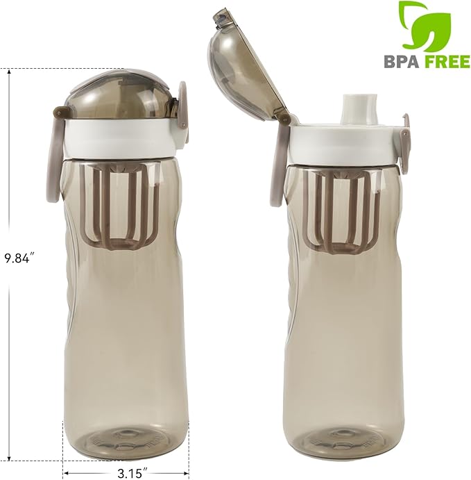 28oz Water Bottle with Fruit Infuser Strainer, BPA-Free Sports Water Bottle, One-Click Clear Water Bottle with Safety Lock for Office, Gym, Outdoors, Grey
