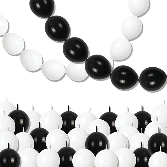 Black and White Quick Link Balloons, 100PCS Latex Linking Balloons for Making Balloon Wall Balloon Arch Balloon Chains and Wedding Birthday Baby Shower Engagement Graduation Party Decorations (6inch)