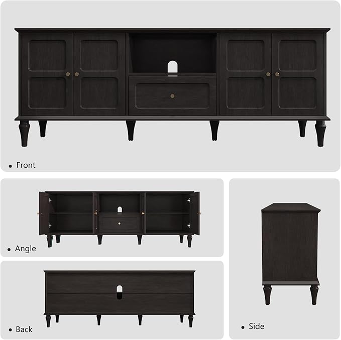 ARTPOWER 67'' Mid-Century Modern TV Stand with Storage Drawer and Doors, Long TV Stand with Adjustable Shelves for 75 Inch TV for Living Room, Bedroom, Black