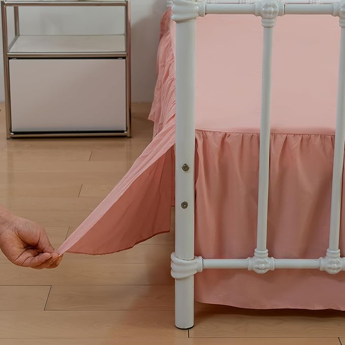 Bed Skirt Queen Size Ruffled Bed Skirt with Split Corners, 16 Inch Drop Dust Ruffle Bed Skirt with Platform,16 Inch, Blush, Queen Size