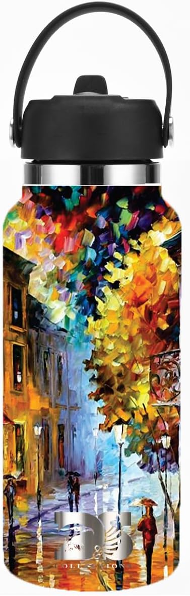 32oz Stainless Steel Sports Water Bottle with Straw Lid - Leak-Proof, Durable Design for Hydration on the Go During Workouts, Travel & Outdoor Activities, City Rain