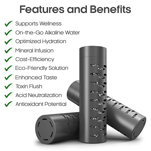 Alkaline Water Enhancer - Transform Your Bottle into a pH 9+ Hydrogen-Rich Ionizer | 750 Refills or 3 Months of Mineral-Infused, Electrolyte-Rich Water | Portable and Natural | Original 1-Pack