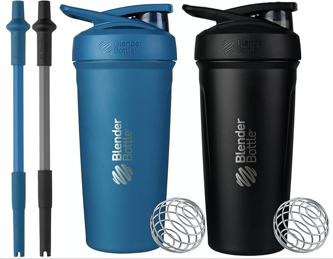 BlenderBottle Strada Shaker Cups with Silicone Straws, (2 24-Ounce Bottles and 2 Straws)