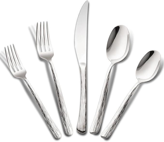 Aisoso 40-Piece High-End Silverware Set with Stone Patterned Handle Mirror Finished Stainless Steel Serving Utensils for 8, Durability and Dishwasher Safe for Home, Restaurant, Weddings