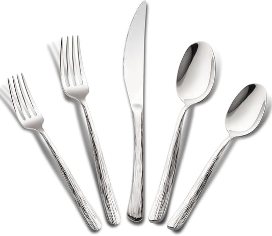 Aisoso 40-Piece High-End Silverware Set with Stone Patterned Handle Mirror Finished Stainless Steel Serving Utensils for 8, Durability and Dishwasher Safe for Home, Restaurant, Weddings