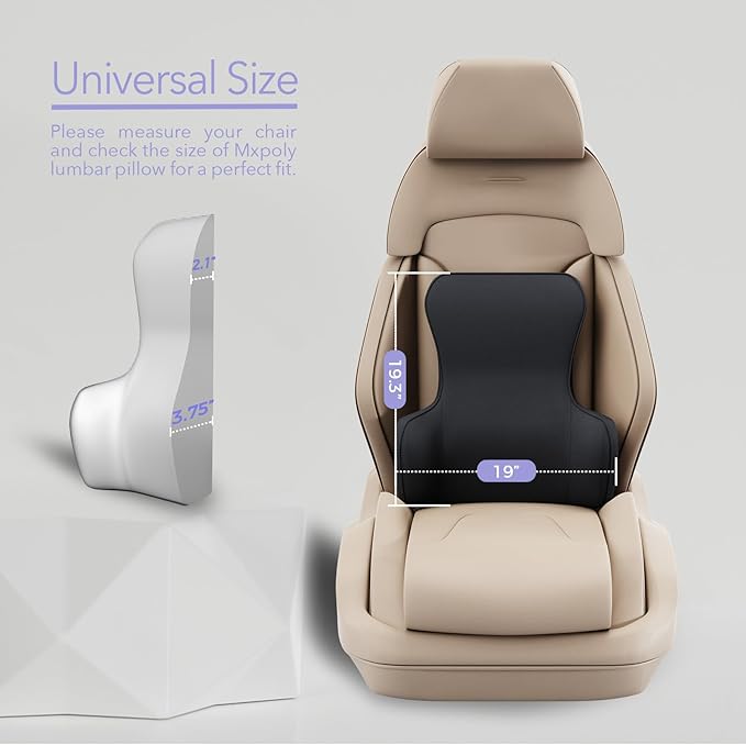 Back Support for Office Chair - Ergonomic Memory Foam Lumbar Pillow and Back Pillow for Back Pain Relief, Ideal Lumbar Support Pillow for Office Chair and Car, Black Back Support Pillow