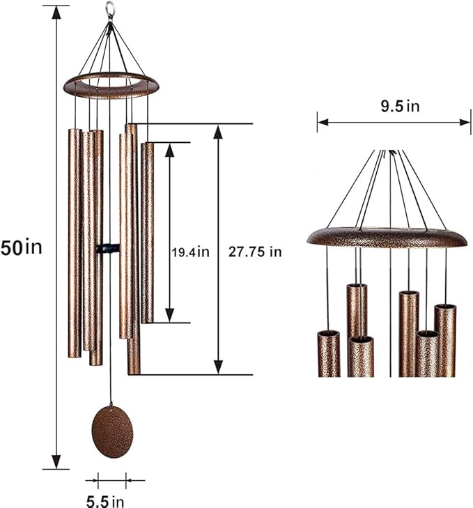 50 Inch Wind Chimes for Outside Deep Tone Large Sound Church Bell Rings Memorial Mother Day Copper Vein Thickness of Tube 3.6mm Taiwan Made