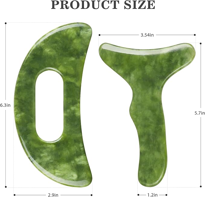 2 in 1 Jade Stone Gua Sha Massage Tool, Large Guasha Muscle Scraper Tools Set with Handle Muscle Scraping Massage Tools Anti Cellulite Spa Acupuncture Tools for Back Neck Leg Lymphatic Drainage