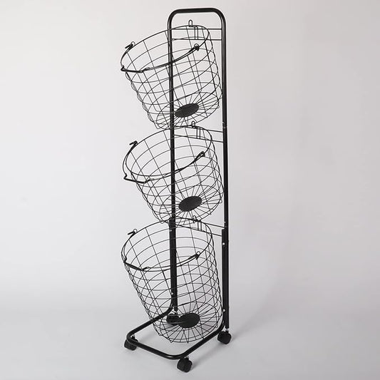 3 Tier Laundry Basket with Rolling Lockable Wheels Wire Metal Sorter Storage Trolley Shelf Basket Durable Metal Sorter Clothes Storage Trolley Shelf with Removable Hamper for Organizing Clothes