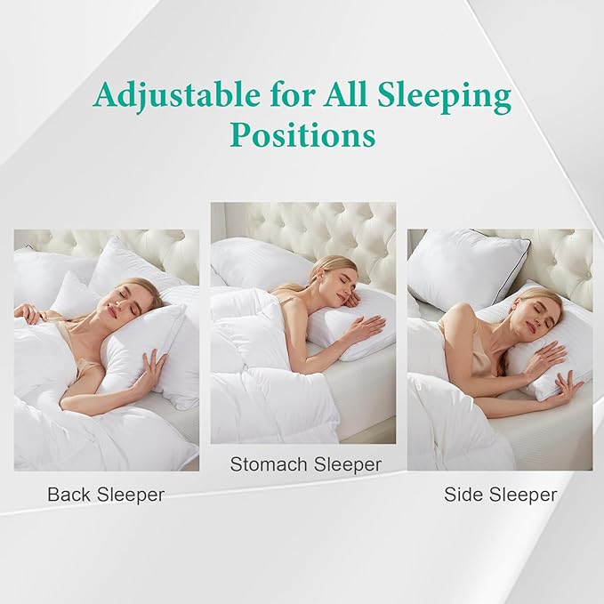 APSMILE 2-in-1 Assembleable Goose Feathers Down Pillow for Sleeping, Standard/Queen Size Soft-Medium-Firm Adjustable Bed Pillow Insert for Stomach, Back or Side Sleepers, 20x28