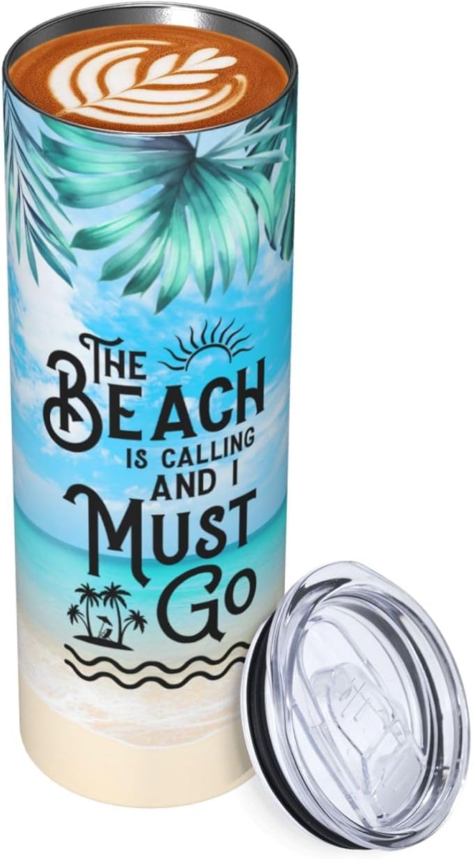 Beach Tumbler Summer Tumbler Vacation Travel Mug Travel Cup Vacation Tumbler Gifts The Beach Is Calling Me Trip Cup Beach Cup Cruise Tumbler Funny Insulated Tumbler With Straw 20oz Stainless Gifts