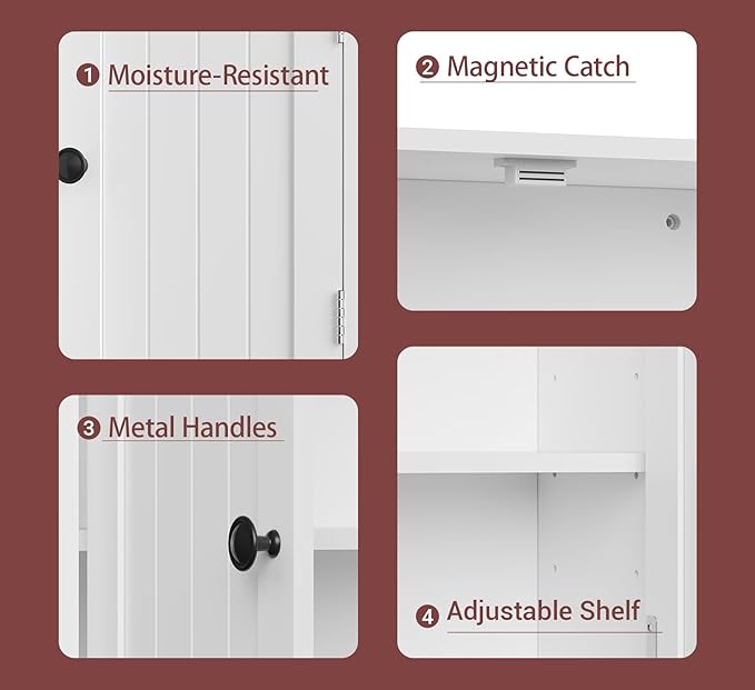 Bathroom Cabinet Wall-Mounted, White Storage Cabinets with Adjustable Shelves, Space-Saving Organizer with 2 Doors for Bathroom, Laundry, Kitchen - Moisture Resistant & Easy Install