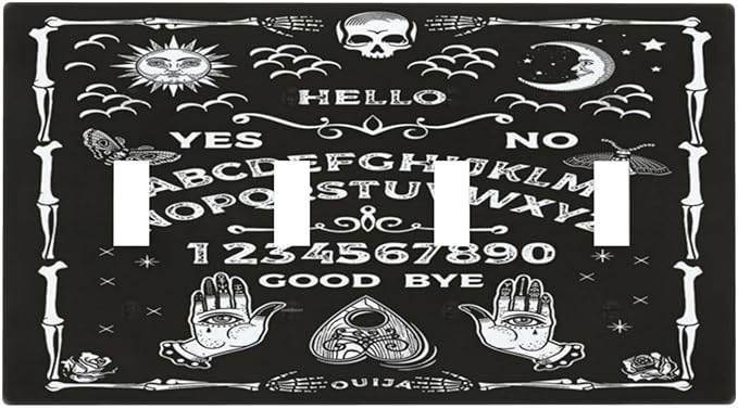 Black Witchy Skeleton Skull Gothic Sun Moon Quad Toggle Novelty Light Switch Covers Decorative Unique 4 Gang Wall Plate Electrical Faceplate Switchplate for Bedroom Bathroom Decor