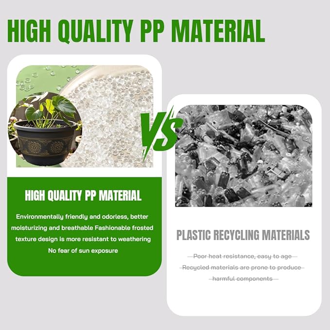 6 Pack 8 inch Plant Pots, Retro Pattern Planters with Drainage Holes and Saucer, Sturdy Plastic Garden Flower Pots for Indoor & Outdoor Plants