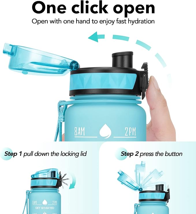 32oz/26oz Motivational Water Bottle with Time Marker & Fruit Strainer, Leak-proof BPA Free Non-Toxic 1l Bottle with Carrying Strap, Perfect for Fitness, Gym and Outdoor Sports, Plastic