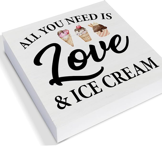 3 Pcs Summer Ice Cream Wood Box Signs Decor Farmhouse Summer Ice Cream Tiered Tray Decor Table Desk Shelf Kitchen Decoration Rustic