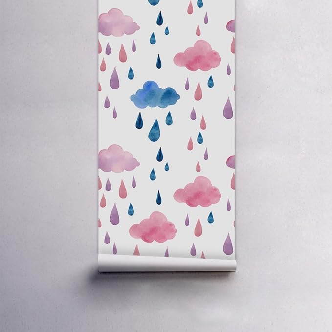 Amaonm Removable 15.8 x 98.4inch Rainbow Colorful Clouds and Raindrop Wall Decals DIY Wallpaper Wall Stickers Murals Decor for Kids Babys Girls Bedroom Teens Nursery Living Room Door Desk Decoration