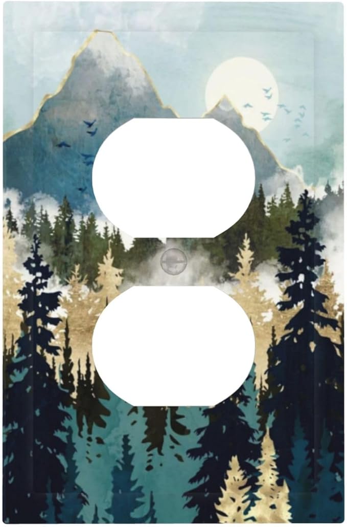 Boho Mountain Forest Abstract Sunset Sunrise Sun Single Duplex Wall Plate Covers Light Switch Cover 1 Gang Outlet Plate Decorative Switchplate Covers Electrical Faceplate for Bathroom Bedroom