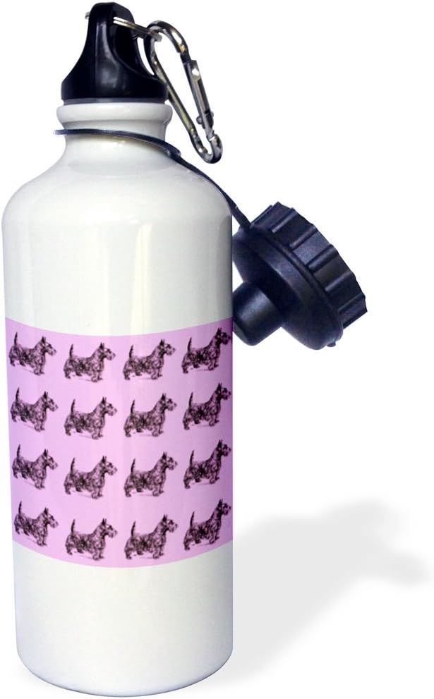 3dRose "Pattern. Scottish Terrier. Hot Pink & black. Sports" Water Bottle, 21 oz, Natural