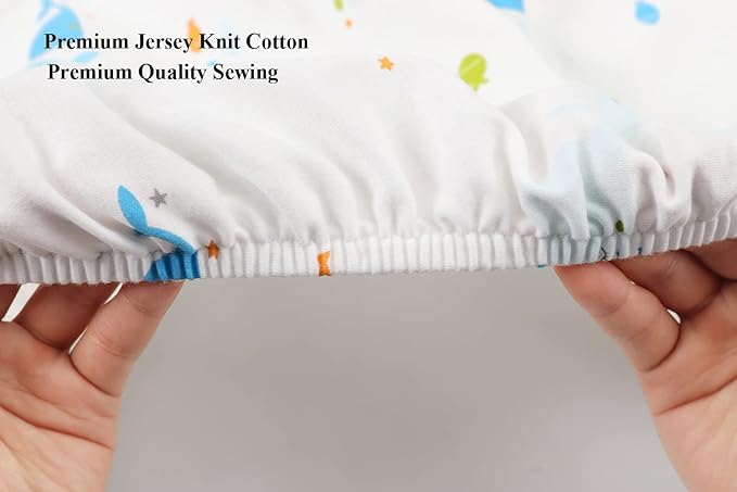 Bassinet Fitted Sheets for Munchkin Brica Fold n Go Travel Bassinet, Luckydove - Fits Any 18 x 30 Inch Oval Mattress 2 Pack, 100% Jersey Knit Cotton 190GSM, Ultra Soft Breathable, Dolphin and Whale