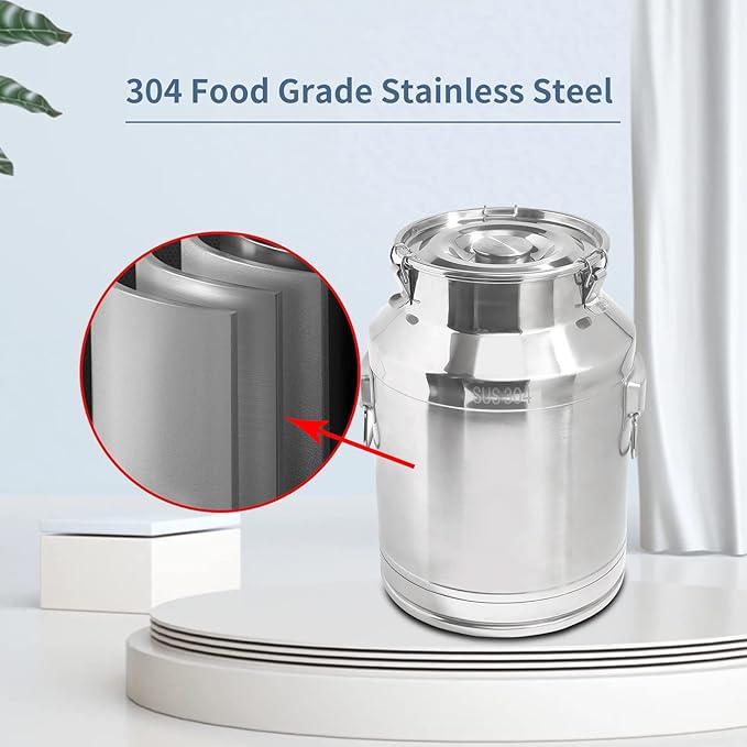 28 Liter 7.8 Gallon Stainless Steel Milk Can Milk Bucket Wine Pail Bucket Large Capacity Milk Can Tote Jug with Sealed Lid and Carry Handle