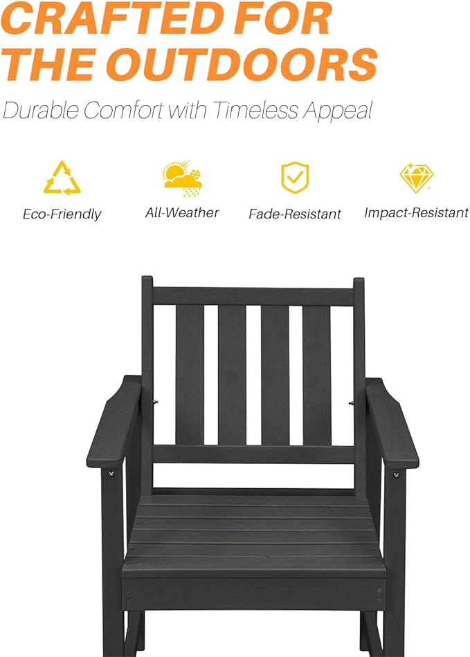 7 Pieces HDPE Outdoor Dining Set, Patio Dining Set with Umbrella Hole, All Weather Outdoor Dining Table Sets for 6, HDPE Patio Furniture Sets for Deck, Backyard, Lawn, and Poolside, Obsidian