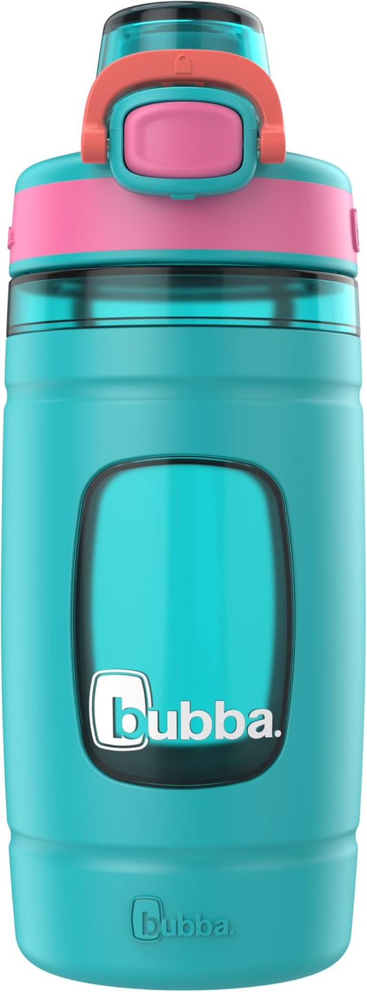 Bubba Kids Flo Water Bottle with Silicone Sleeve and Wide Mouth, 16 oz, Scuba